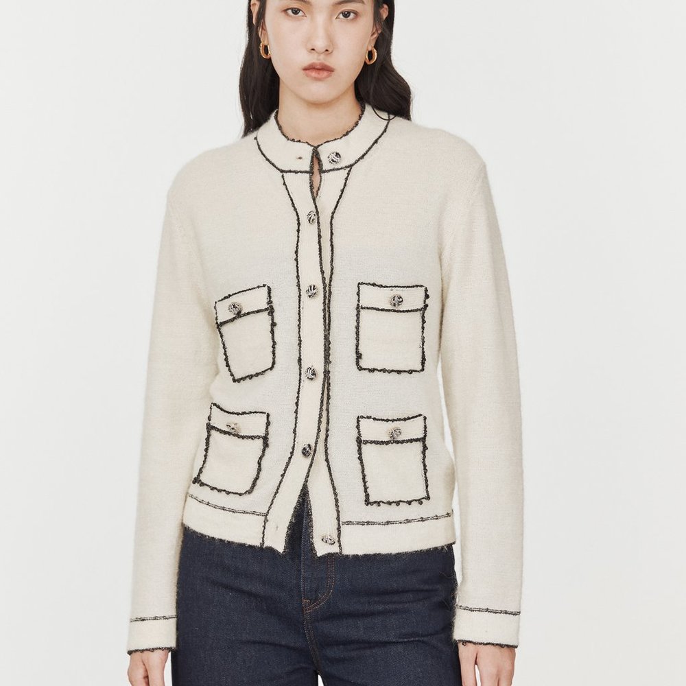 CHICJOC Women Cardigan with front pockets in white size 38